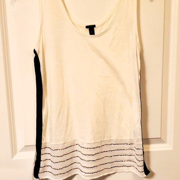 J. Crew Fancy White/Black Tank Top with Embellishments Petite Small - Picture 1 of 6